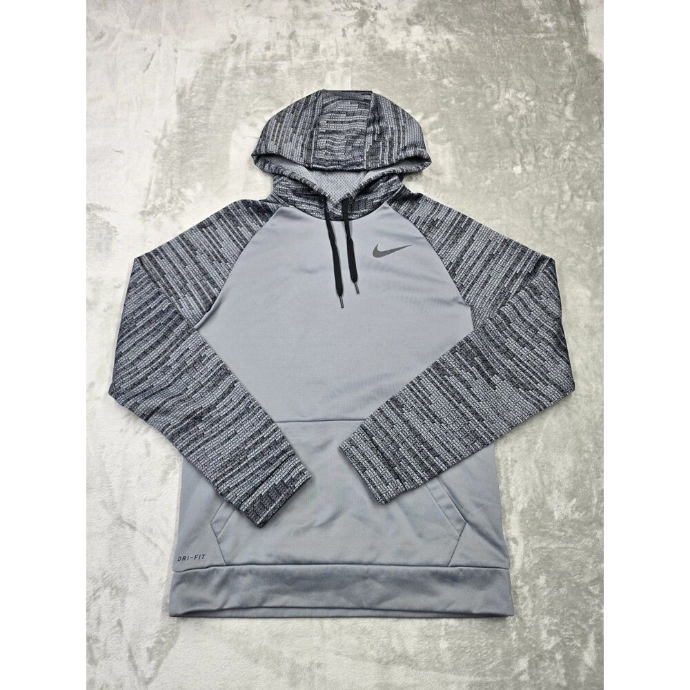 Nike Thermal Dri-Fit Hoodie Sweatshirt Gray Mens M Spell Out on Sleeves - Picture 1 of 5